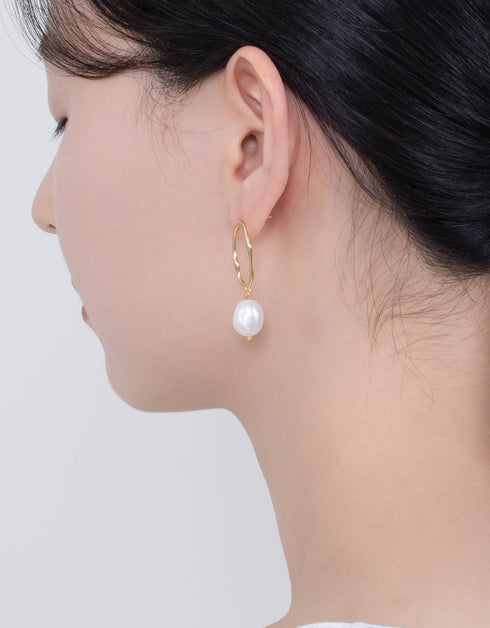 Golden Glow Oval Drop Earrings with Sterling Silver & Pearl